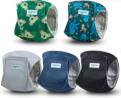 Leekalos Male Dog Diapers, Dog Belly Bands for Male Dogs Wraps Washable Doggie Diapers High Absorbing Dog Belly Bands（5 Pack） (Octopuses+Plain, Large (18"-21"))