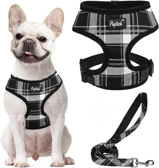 PUPTECK Soft Mesh Dog Harness and Leash Set Pet Puppy Cat Comfort Padded Vest No Pull Harnesses, Black, S