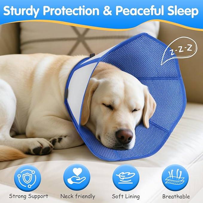 Foldable Dog Cone Collar After Surgery, Adjustable Soft Dog Cone, Soft Inner & Sturdy Protective Recovery Collar to Prevent Dogs from Licking Wounds (XS)