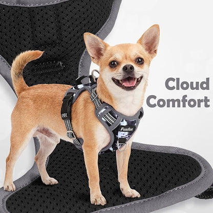 Funfox Dog Harness No Pull, Adjustable Pet Vest Harness, Super Soft Material with Vertical Handle Easy Control, Reflective Night Walking, 2 Leash Clips for XLarge Dogs, Misty Gray, XL