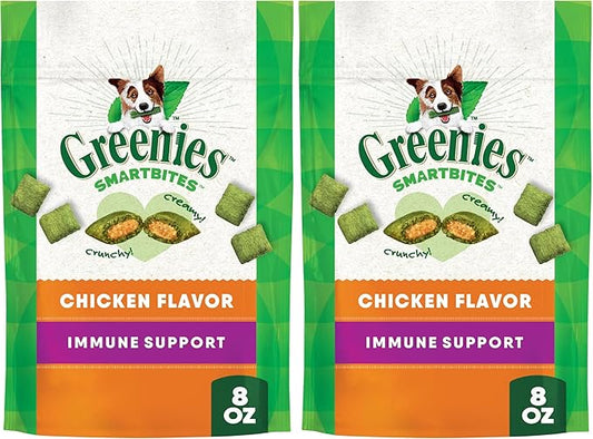 Greenies Smartbites Immune Support Crunchy & Soft Dog Treats, Chicken Flavor, 8 oz. Pack (Pack of 2)