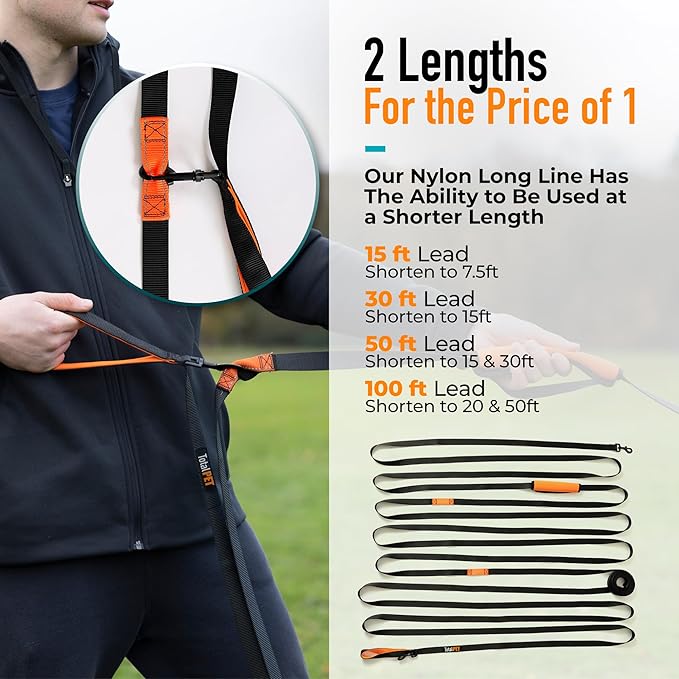 30ft Long Leash for Dogs - Long Line Dog Leash for Training Recall/Commands at Distance - Nylon, Heavy Duty - Ideal for Large & Small Breeds