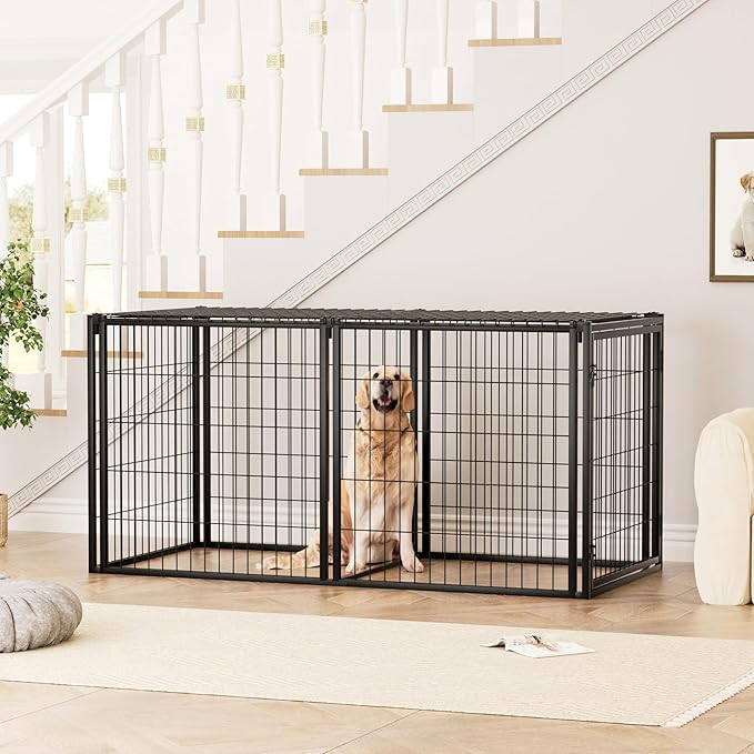 Aoowow Dog Crate for Small Medium Dogs, 63" Dog Kennel Indoor Puppy Dog Playpen with Top, Iron Heavy Duty Dog Cage,Black