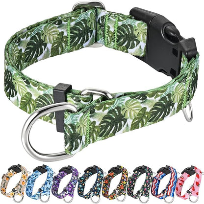 Martingale Collar for Dogs with Buckle Adjustable Nylon Tropical Slip No Pull Training Dog Collars (Palm Leaf, XSmall)