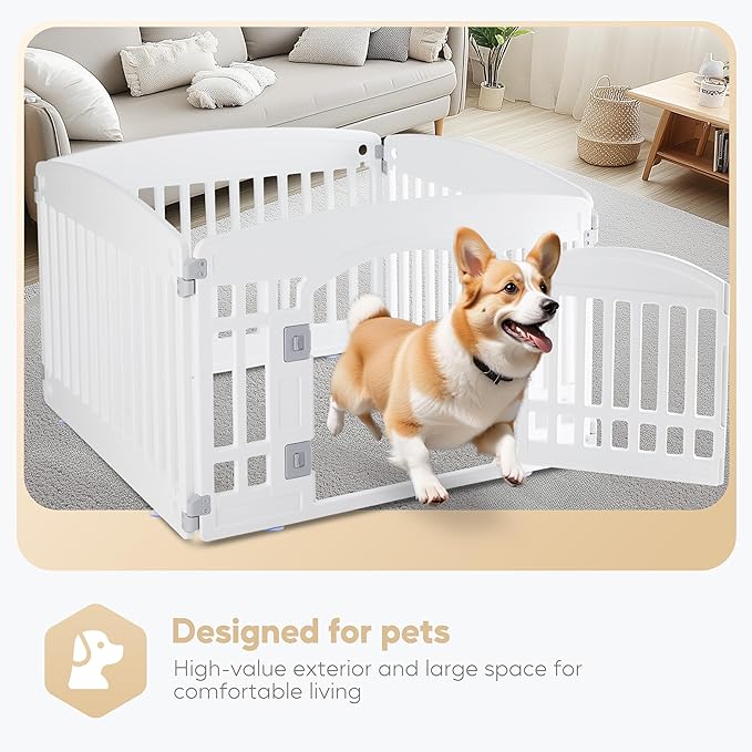 Simple Deluxe Dog Playpen, 24" Exercise 4-Panel Pet Playpen with Door, Safe and Secure, Folding and Portable Puppy Playpen for Puppies and Small Dogs, White