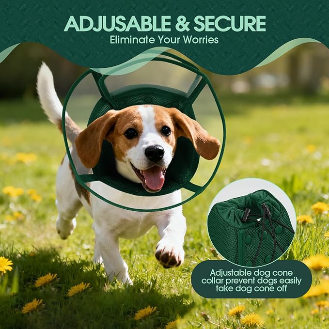 Kuoser Large Dog Cone Collar After Surgery, Soft Cone for Dogs to Stop Licking, Breathable Pet Recovery Collar Comfortable Elizabethan Collars, Adjustable Protective Dog Cones for Large Dogs, Green L
