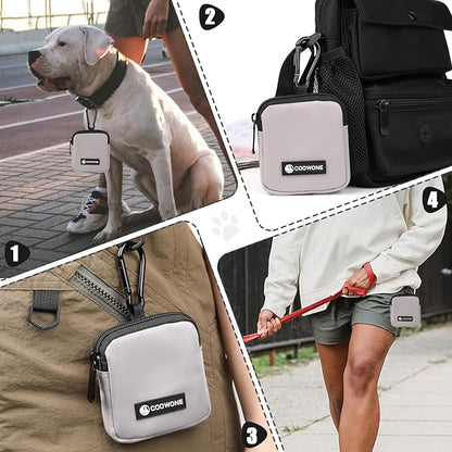 COOWONE Dog Treat Pouch Pocket Sized Pet Puppy Training Pouch for Dog Training Behavior Aids, Waterproof Nylon Fabric Dog Poop Bag Holder, Hands Free Dog Walking Bag with Metal Carabiner (Grey)