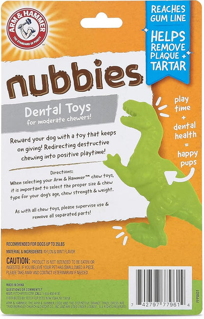 Arm & Hammer for Pets Nubbies Dental Toys T-Rex Dental Chew Toy for Dogs Best Dog Chew Toy for Moderate Chewers Reduces Plaque & Tartar Buildup Without Brushing, Mint Flavor (Pack of 1)