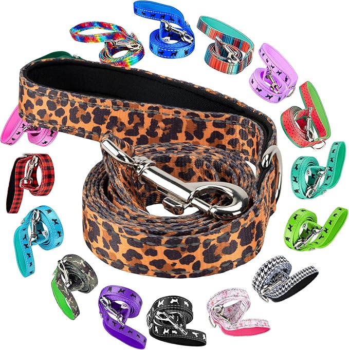 EcoBark Dog Leash - Soft & Reflective Comfort Leash with Padded Handle - Safe, Strong. & Durable for Small, Medium or Large Dogs (Cheetah)