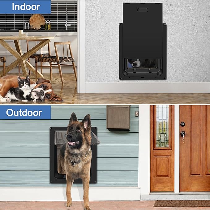 CEESC Large Dog Door for Wall, Weatherproof Pet Door for Cats and Dogs Up to 100 lb, Durable, Telescoping Tunnel, Snap-in Closing Panel Included (Large)
