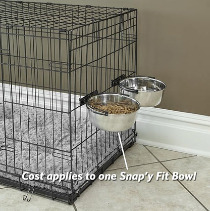 MidWest Homes for Pets Snap'y Fit Stainless Steel Food or Water Bowl, Holds 2 Quarts, Mounts to Wire Crates, No-Tip Design, Rust-Resistant, for Large Dogs and Cats
