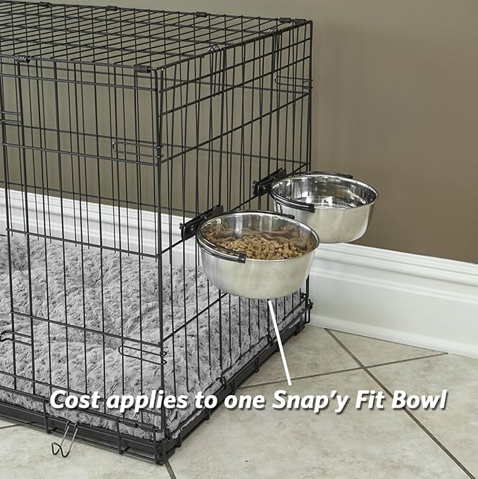 MidWest Homes for Pets Snap'y Fit Stainless Steel Food or Water Bowl, Holds 1 Quart, Mounts to Wire Crates, No-Tip Design, Rust-Resistant, for Dogs and Cats