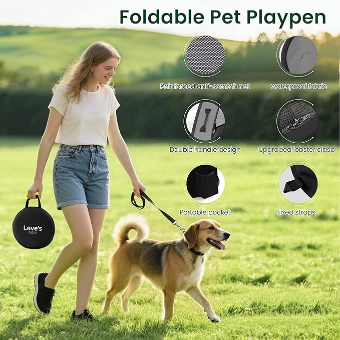 Love's cabin Pet Puppy Dog Playpen, Medium Dog Tent Crates Cage Indoor/Outdoor, Portable Exercise Playpen for Cat, Foldable Pop Up Dog Kennel Playpen with Carring Case (M, Grey)