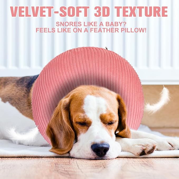 BINGPET Inflatable Dog Cone Collar Alternative After Surgery,Soft Recovery Cone for Dogs to Stop Licking,Dogs Blow up Protective Neck Donut ECollars Adjustable for Large Medium Small Puppy Pet, Pink M