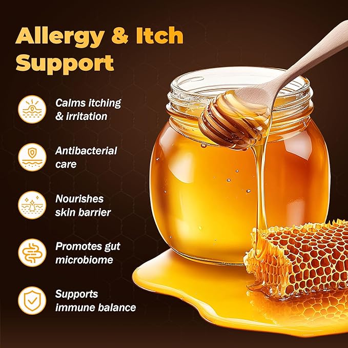 Manuka Honey for Dogs - Allergy Relief & Anti Itch Skin - Comfort and Coat Health - Manuka Honey, Krill Oil, Colostrum, Quercetin, Probiotics, Kelp Powder - 120 Soft Chews