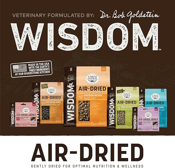 Earth Animal Wisdom Air Dried Jerky - Turkey Recipe Premium Natural Jerky Strips Dog Treats - 4 oz Bag