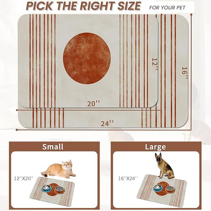 Sun Boho Dog Food Mat for Floors,Absorbent Quick-Dry Pet Feeding Mat, Cat Dog Bowl Mats for Food and Water, Non-Slip Pet Accessories Supplies 16"x24"
