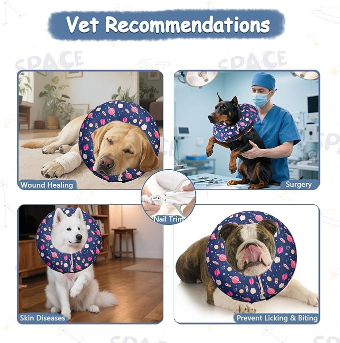 Inflatable Dog Cone Collar,Waterproof Soft Dog Donut Cone for Large Medium Small Dogs Cats, Recovery Pet E-Collar Alternatives After Surgery (Planet, Medium)