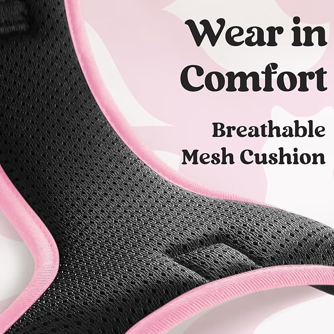 rabbitgoo Dog Harness for Large, No Pull Pet Harness with 3 Buckles, Adjustable Soft Padded Vest with Control Handle, Walking Reflective Pet Vest for Large Dogs, Black & Pink, L