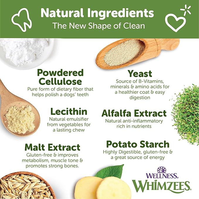 Whimzees Wellness Brushzees Dog Dental Treat, VOHC Accepted Chews, Freshens Breath, Extra-Small Size, 12.7 oz Bag, 48 Count