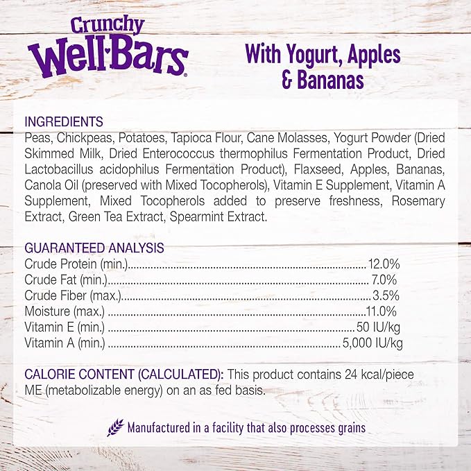 Wellness WellBars Dog Treats, Natural, Training Treat, Grain Free, Crunchy Yogurt, Apples & Banana (45 Ounce Bag)