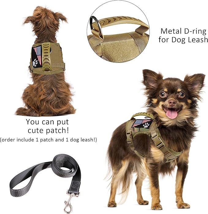 Tactical Dog Harness Tactical Puppy Vest with Rubber Handle K9 Military Adjustable Pet Vest Harness for Outdoor Training XS Dog Harness (Camouflage Harness with Leash)