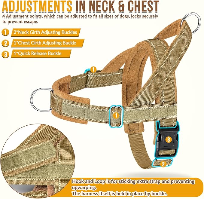 SlowTon No Pull Dog Harness - Heavy Duty Dog Harness and Leash Set for Medium Large Dogs, Reflective Tactical Harness with Soft Padded and Front Clip for Easy Walk and Training (Y, XL)