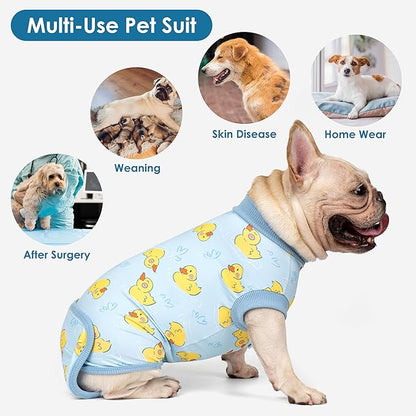 cyeollo Recovery Suit for Dogs Surgery Suit Female Spay Soft Pet Onesie Bodysuit Male Dog Neuter, Small Dogs Surgical Recovery Shirt, Yellow Duck, S