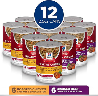 Hill's Science Diet Adult 1-6 Healthy Cuisine Wet Dog Food Variety Pack, Chicken & Beef, 12.5 oz. Cans, 12-Pack