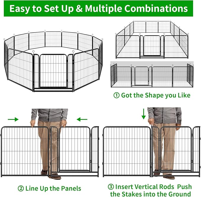 Kfvigoho Dog Playpen Outdoor Extra Wide 12 Piece Panels Heavy Duty Dog Fence 32" Height Anti-Rust with Doors Portable for RV Camping Yard, Total 32FT, 79 Sq.ft, Snowy Black