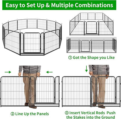 Kfvigoho Dog Playpen Outdoor Extra Wide 12 Piece Panels Heavy Duty Dog Fence 32" Height Anti-Rust with Doors Portable for RV Camping Yard, Total 32FT, 79 Sq.ft, Snowy Black