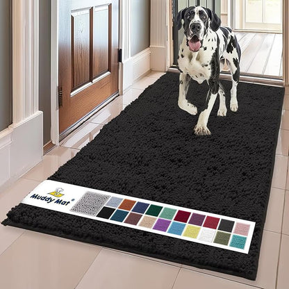 Muddy Mat® | Super Absorbent Door Mat Indoor, Microfiber Quick Dry Chenille Entryway Rug, Non-Slip Front Door Mat, Indoor Mats for Entryway, Machine Washable Pet Rug, Black XL 59"X35"