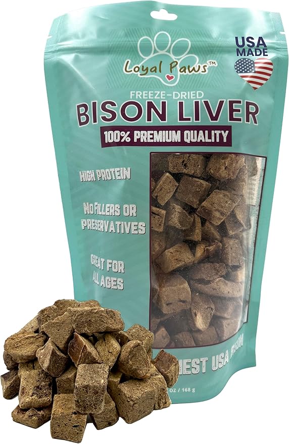 Freeze Dried Bison Liver Dog Treats, Single Ingredient, USA Made, High Protein, Grain Free, All Natural, High-Value Training Treats for Dogs, 6 oz
