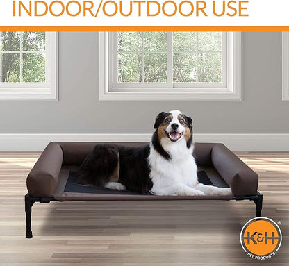 K&H Pet Products Bolster Dog Cot, Cooling Indoor Outdoor Elevated Cot Hammock Dog Bed with Removable Washable Bolsters, Washable Mesh Cover, Raised Metal Frame - Large 42 X 30in Chocolate