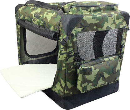 EliteField 3-Door Folding Soft Dog Crate with Carrying Bag and Fleece Bed (2 Year Warranty), Indoor & Outdoor Pet Home (36" L x 24" W x 28" H, Camo)