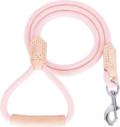 Mile High Life | Premium Leather Dog Leash | Strong Rope Leash | Leather Handle | Zinc Alloy Strong Clasp | Small Medium Large Dogs | 4/5/6 Feet(Pink, 60 Inch (Pack of 1))