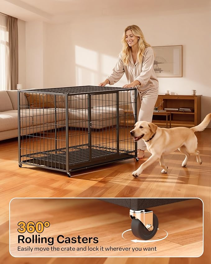 HIWOKK 38 Inch Dog Crates for Meidum Small Dogs,Metal Wire Cages Dog Kennels Pet Cage with Double-Door,Removable Tray,for Small Medium Dogs