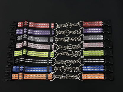 Martingale Dog Collars, Reflective Nylon Collar with Stainless Steel Chain, Adjustable Walking Training Dog Collars with Quick Release Buckle, Suitable for Small Medium Large Dogs(Green,XL)
