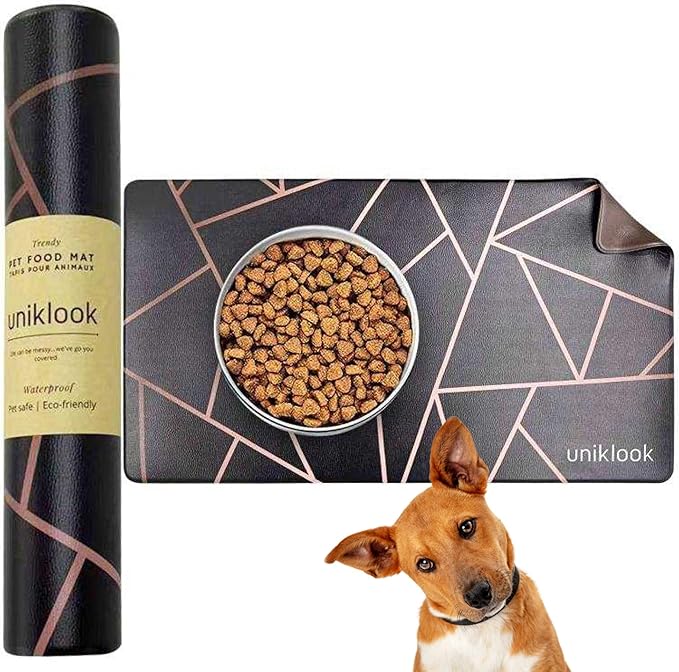Large Pet Placemat, Dog Cat Mat Dog Feeding mat Pet Safe 28" X 16.5" Waterproof Easy to Clean Mat for Food & Water Bowls Waterproof Boho Uniklook