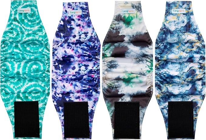 Male Dogs Diapers Belly Bands(4Pack), Washable Reusable Male Boy Doggy Wraps Panties for Doggie Puppy Pooping Potty Training Incontinence Marking Pañal para Perro Tie Dye X-Large