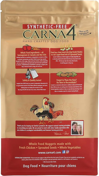 CARNA4 Air Dried Dog Food, Chicken Recipe, Quick Baked Whole Food Nutrition with Sprouted Seeds, Natural Probiotics & Enzymes, No Synthetics - 3 Pound