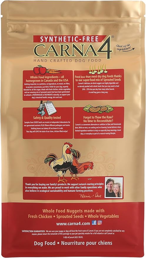 CARNA4 Air Dried Dog Food, Chicken Recipe, Quick Baked Whole Food Nutrition with Sprouted Seeds, Natural Probiotics & Enzymes, No Synthetics - 6 Pound