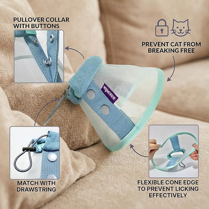 Soft Cat Cone Collar, Lightweight Mesh Recovery E Collar for Cats After Surgery, Adjustable Elizabethan Collar for Kittens and Tiny Dogs, Blue S