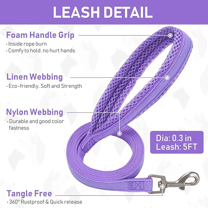 GAMUDA Small Pet Harness Collar and Leash Set, Step in No Chock No Pull Linen Fabric Soft Mesh Dog Vest Harnesses Reflective for Dogs Puppy Cats Kitten Rabbit (Purple, S)