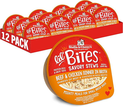 Stella & Chewy's Lil Bites Savory Stews for Small Breeds Beef & Chicken Dinner in Broth, 2.7 oz. Cups (Pack of 12)