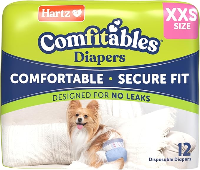 Hartz Comfitables Disposable Dog Diapers, Size XXS 12 Count, Comfortable & Secure Fit, Easy to Put On, Super Absorbent Male and Female Diaper