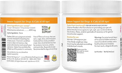 Wholistic Pet Organics Colostrum for Dogs & Cats - Bovine Colostrum Powder - Cat & Dog Allergy Relief, Immune Support & Itching Skin Relief - Cat and Dog Vitamins for Itchy Skin - 2 oz - 140 Scoops