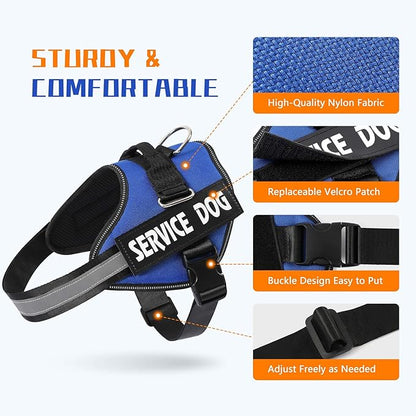 MUMUPET Service Dog Vest Harness, No Pull Reflective Adjustable with Handle, Soft Breathable Padding for Small Dogs, 2 Removable Velcro Patches (Blue, XS)
