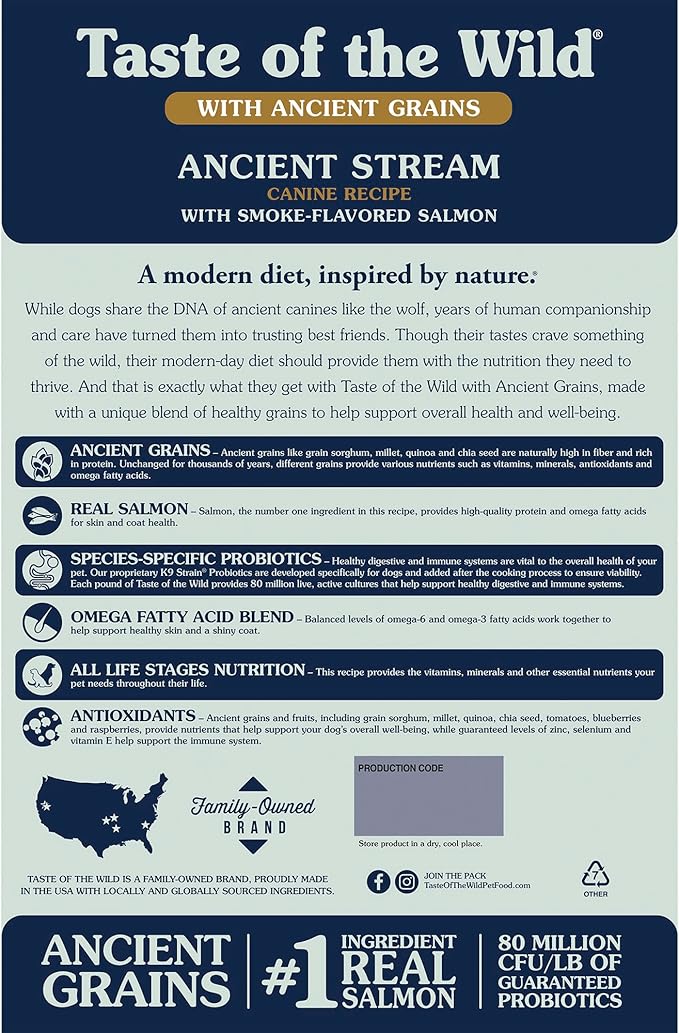Taste Of The Wild Ancient Stream Canine Recipe With Smoke-Flavored Salmon And Ancient Grains 28lb