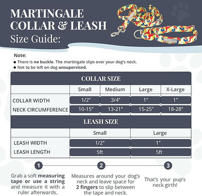 Lucky Love Dog Martingale Dog Collar & Leash - Adjustable, No-Slip, Durable, Comfortable, Soft Webbing, & Stylish Patterned Collar & Leash Set for Male and Female Dogs - Oscar Combo, Small
